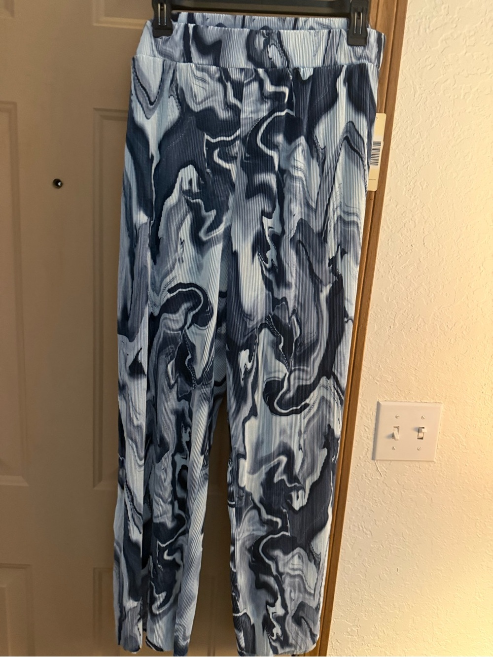 Cyrus Blue Marble-Print Wide Leg Pants